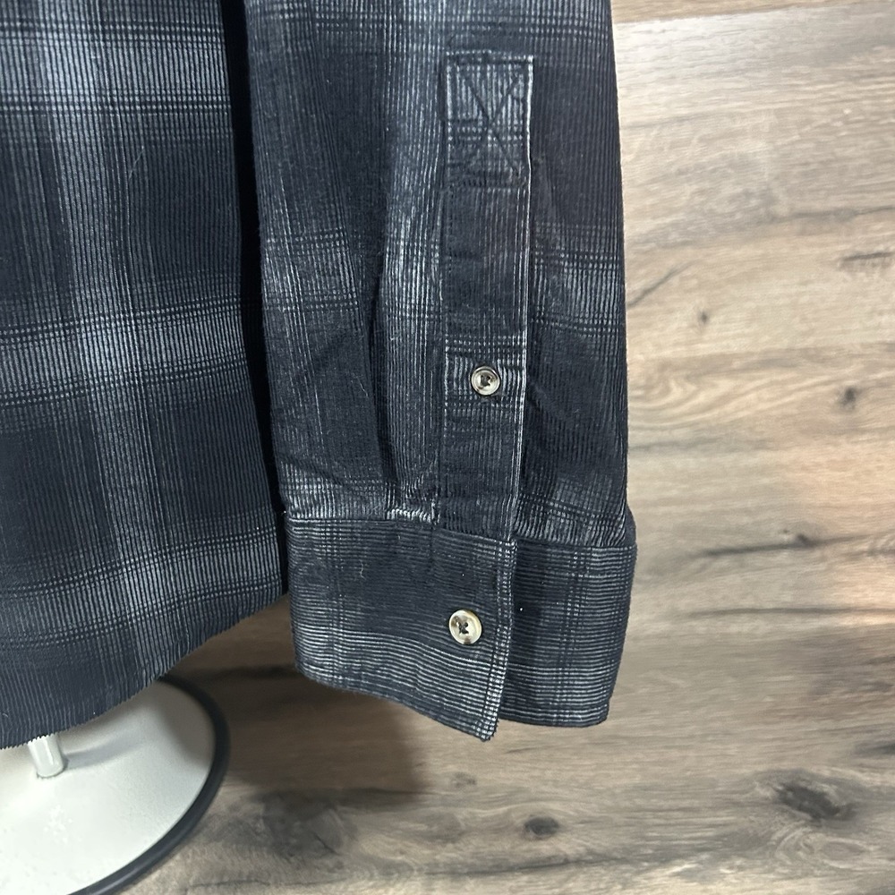 7 Diamonds Men Long Sleeve Corduroy Button Down Shirt Sz XL Gray Black Plaid - Picture 4 of 7
